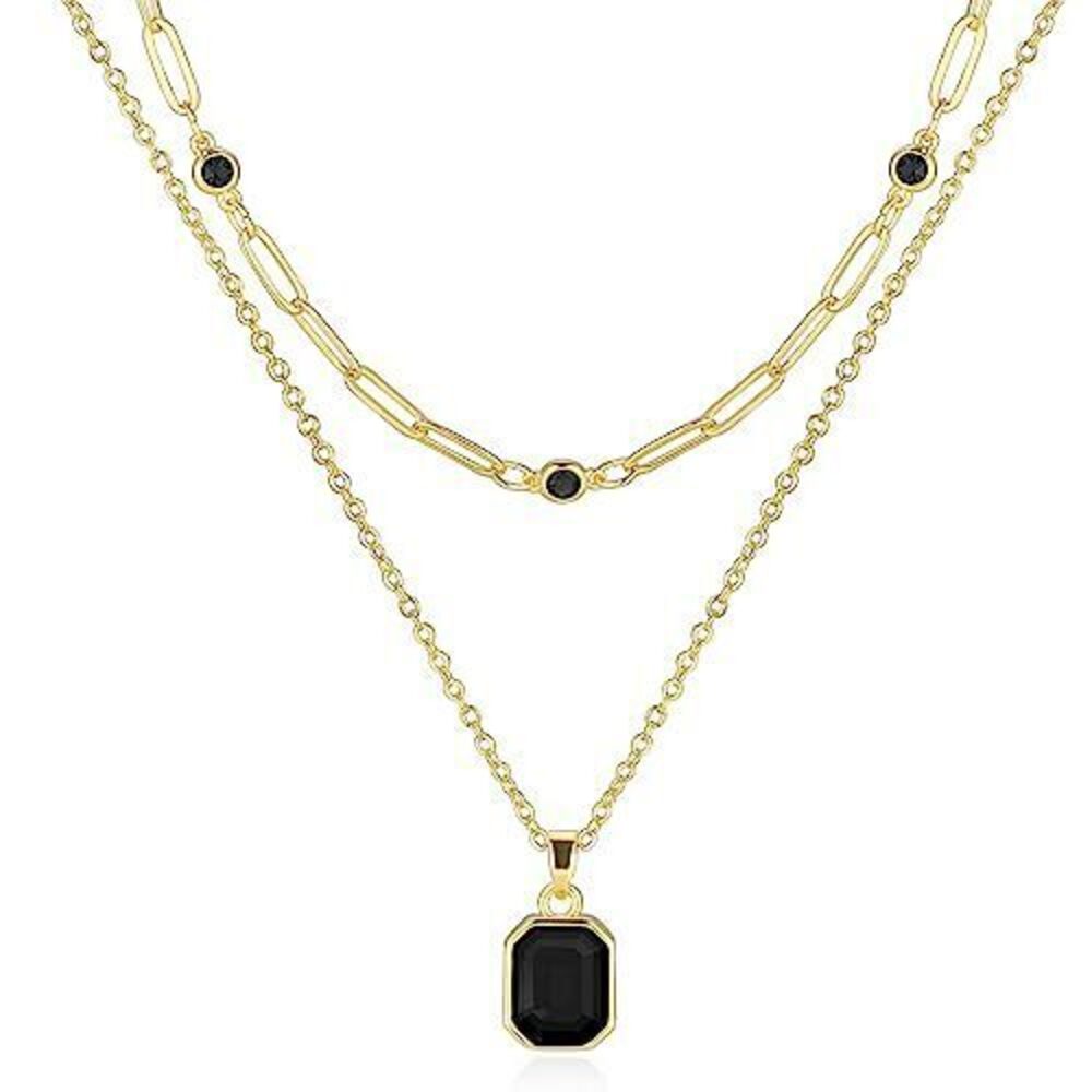 9189 Gold Layered Necklaces , 18k Gold Plated Black Crystal Necklace